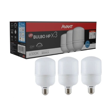 Kit com 3 Lâmpadas Led Bulbo 20w E-27 6500k Bivolt-AVANT