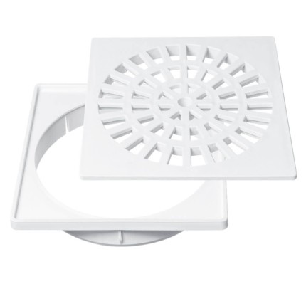 Grelha e Porta Grelha Branca para Caixa Sifonada Quadrada 100mm-HERC