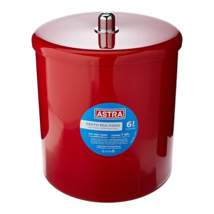 Cesto Multiuso c/Tampa 6 Lts Vermelho-ASTRA