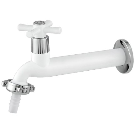 Torneira para Cozinha de Parede com Bico 1/4" Volta 1/2 Branca e Cromada - LEÃO