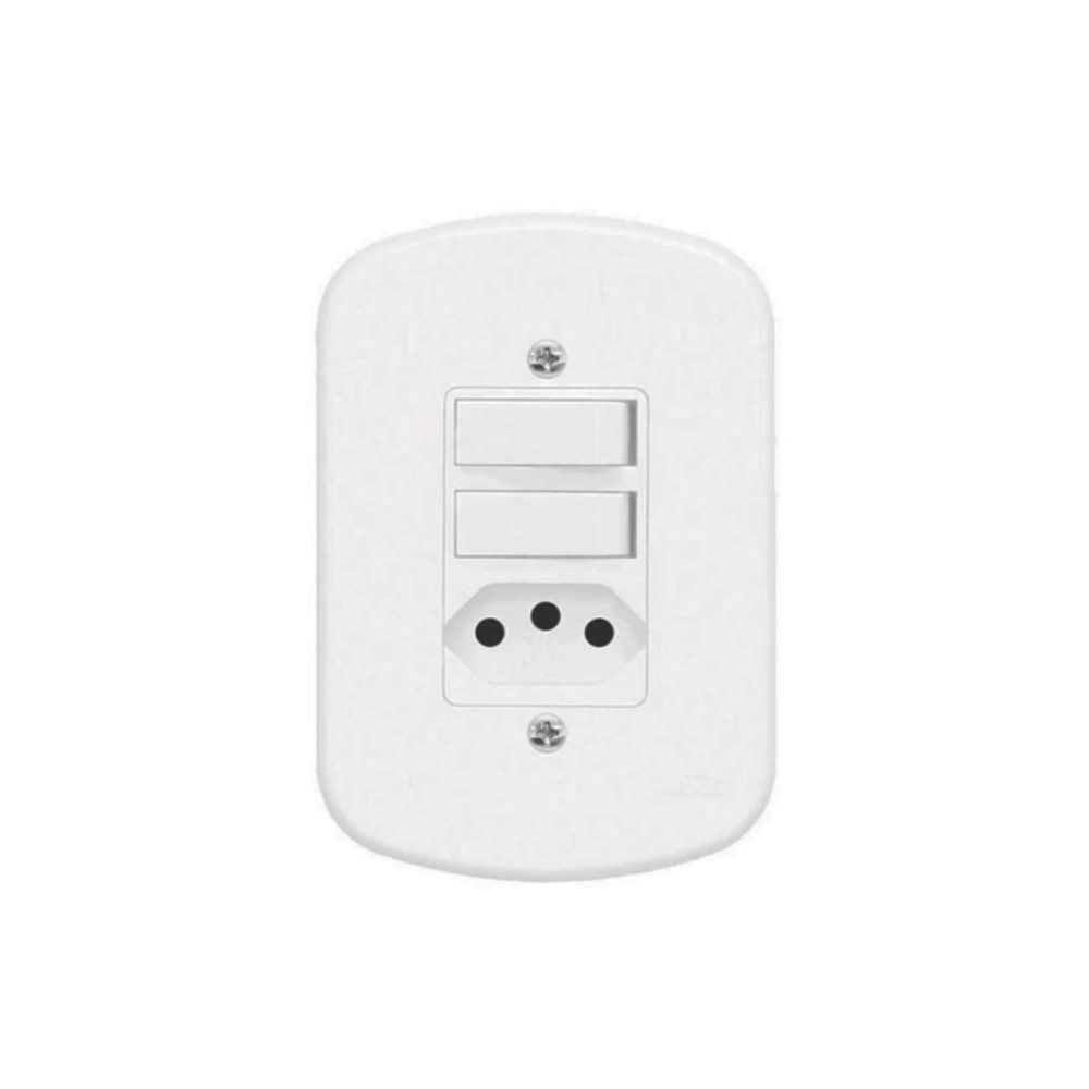 Interruptor 2 Teclas 1 Tecla Simples+1 Paralela com Tomada 2P+T 10A Linha Blanc-FAME