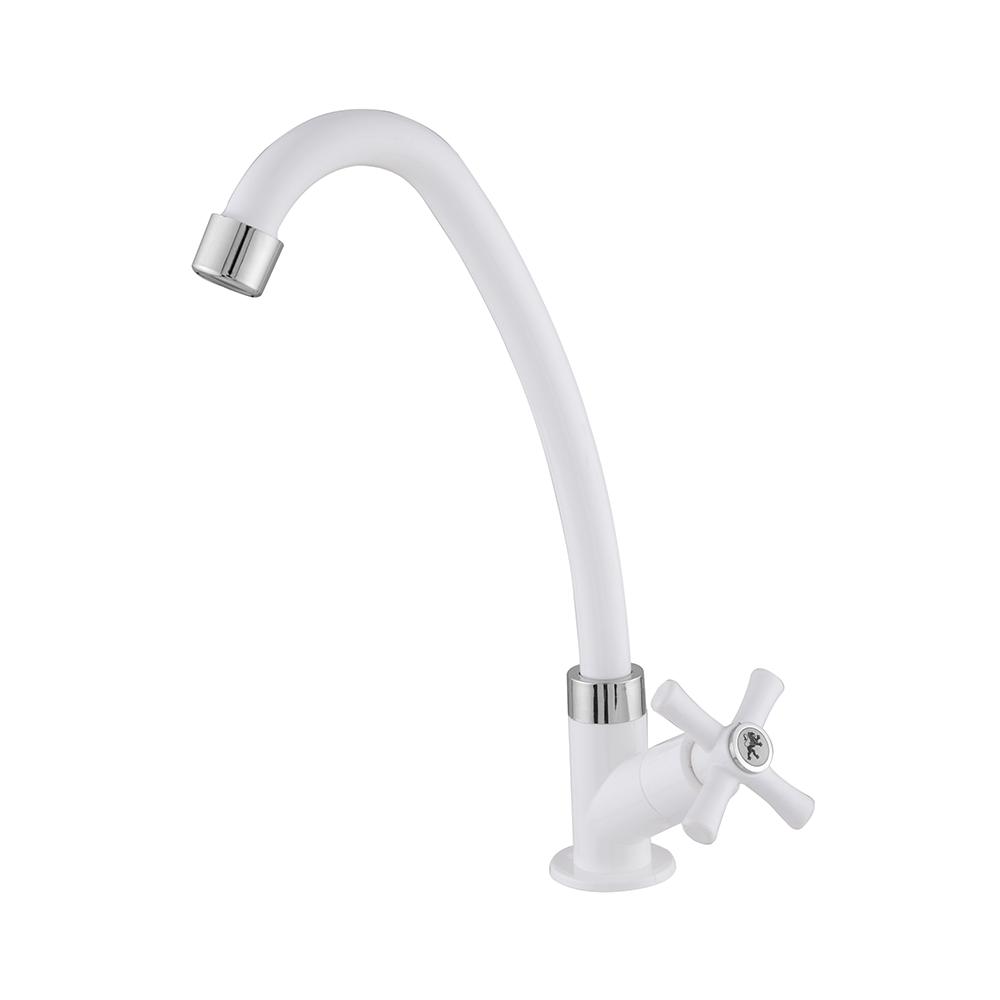 Torneira Cozinha Mesa Bica Alta 1/4" Volta 1/2" DN15 C31 Branca e Cromada 1067-LEÃO