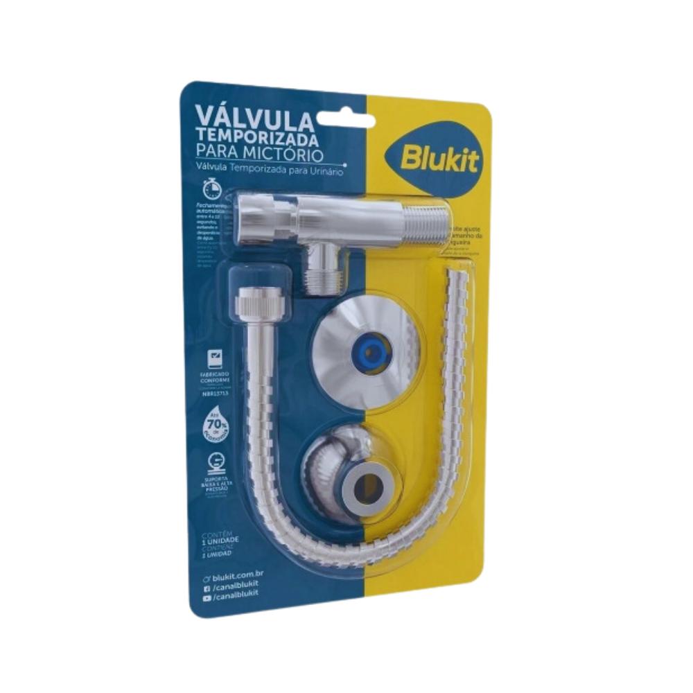 Válvula Temporizadora Cromada para Mictório com Manopla e Flexível 30cm-BLUKIT