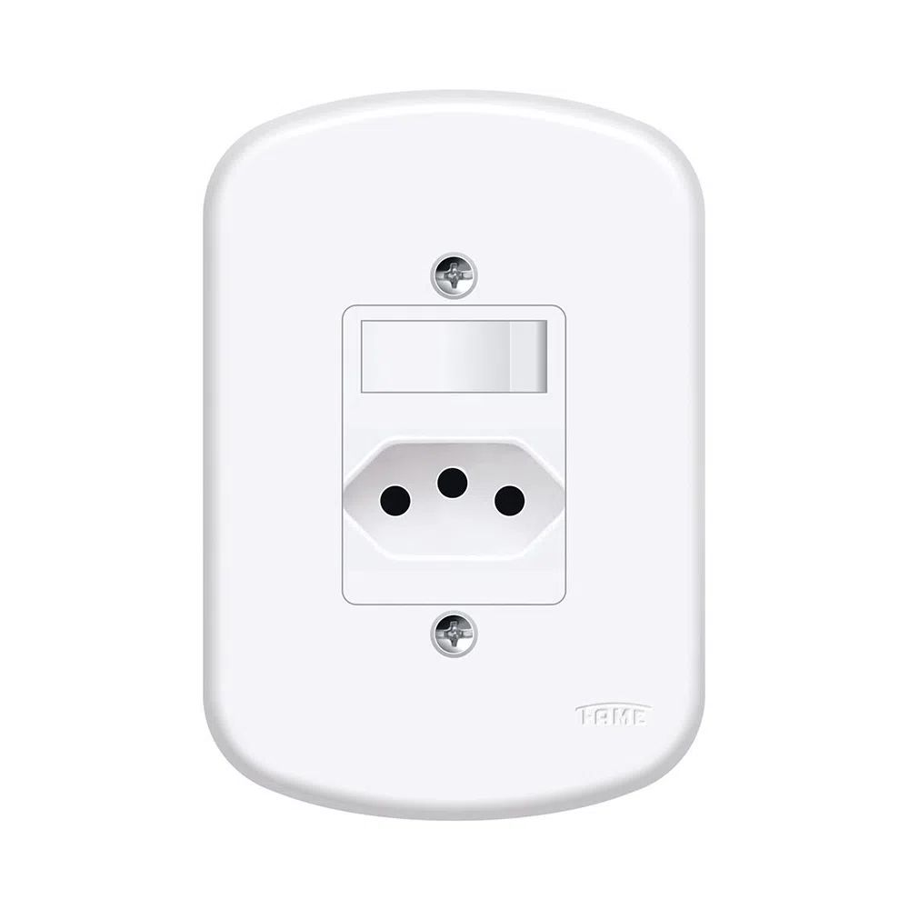 Interruptor 1 Tecla Paralela+1 Tomada 2P+T 10A Blanc-FAME