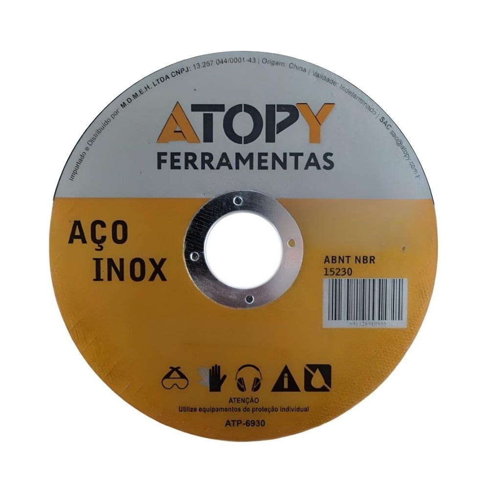 Disco de Corte Inox 4.1/2" 115x1.0x22,2mm Jogo com 10 Unidades-ATOPY