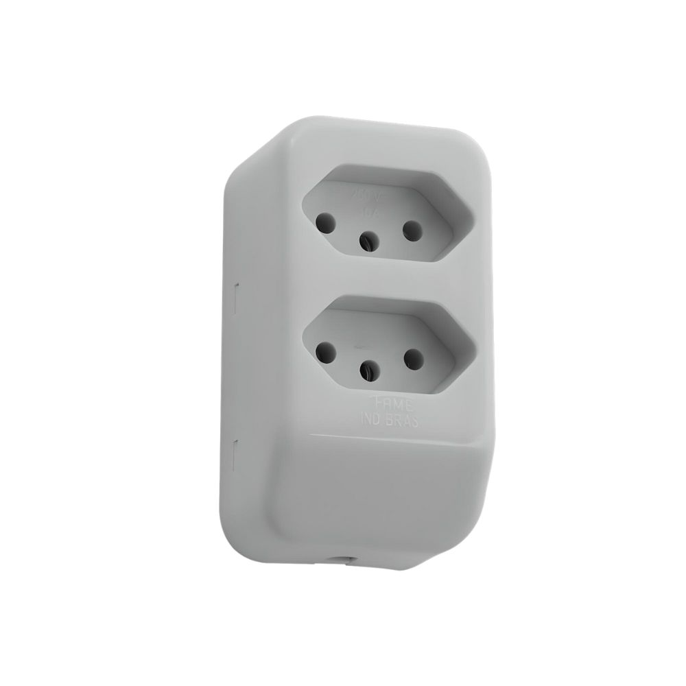 Tomada Barra Sobrepor Dupla Cinza 2p+t 20A-FAME