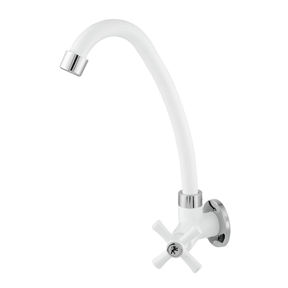 Torneira Cozinha Parede Bica Alta 1/4" Volta 1/2" Branca e Cromada - LEÃO